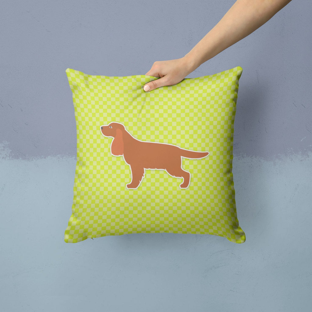 English Cocker Spaniel Checkerboard Green Decorative Throw Pillow 14x14 Indoor Outdoor Accent Cushion, Fabric Cover with Insert for Sofa, Bed, Porch & Living Room