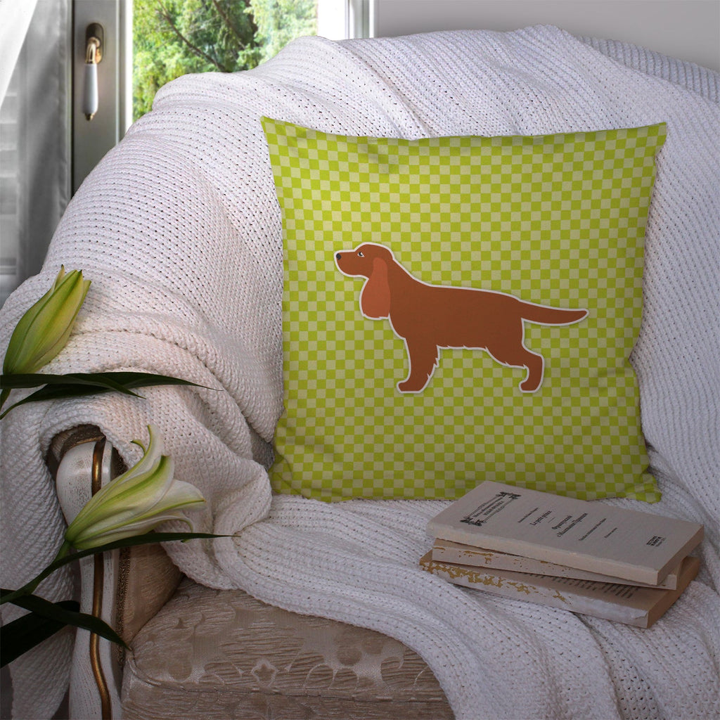 English Cocker Spaniel Checkerboard Green Decorative Throw Pillow 14x14 Indoor Outdoor Accent Cushion, Fabric Cover with Insert for Sofa, Bed, Porch & Living Room