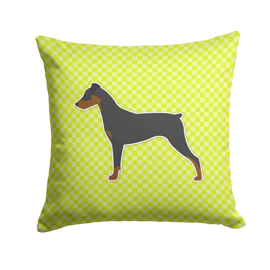 German Pinscher Checkerboard Green Decorative Throw Pillow 14x14 Indoor Outdoor Accent Cushion, Fabric Cover with Insert for Sofa, Bed, Porch & Living Room
