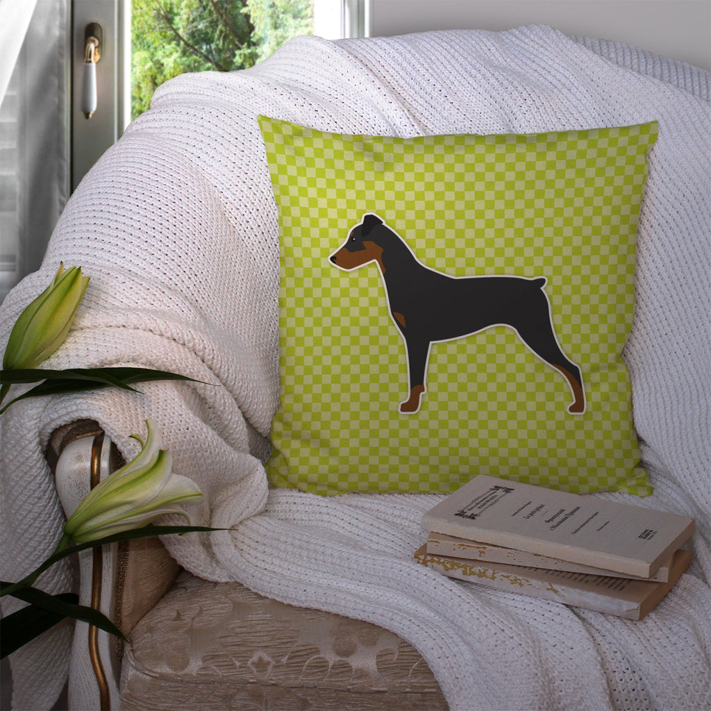 German Pinscher Checkerboard Green Decorative Throw Pillow 14x14 Indoor Outdoor Accent Cushion, Fabric Cover with Insert for Sofa, Bed, Porch & Living Room
