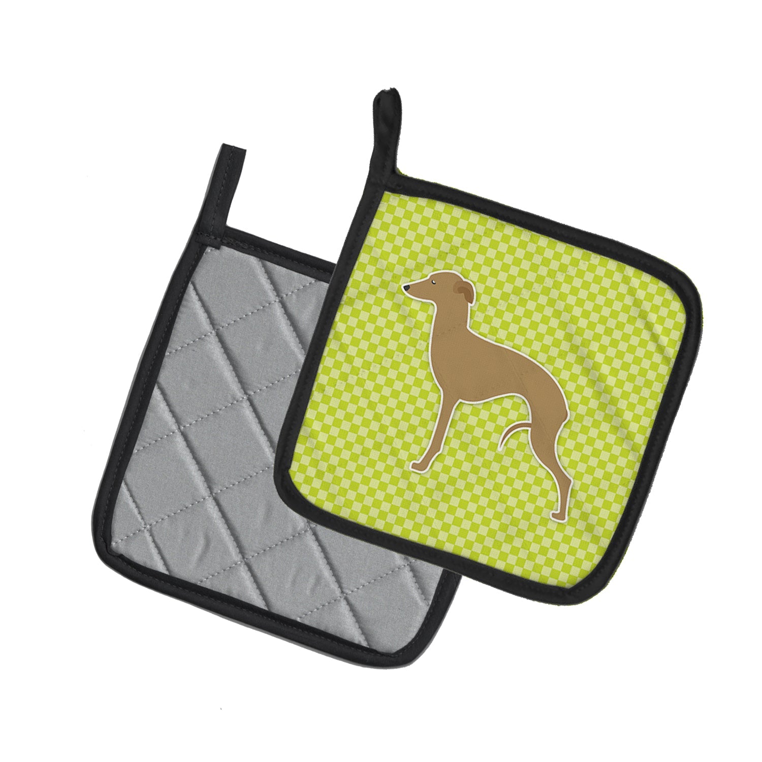 Italian Greyhound Checkerboard Green Pot Holder Set of 2 Heat Resistant Quilted Hot Pads 7.5 x 7.5 Inch, Insulated Kitchen Trivets for Cooking & Baking
