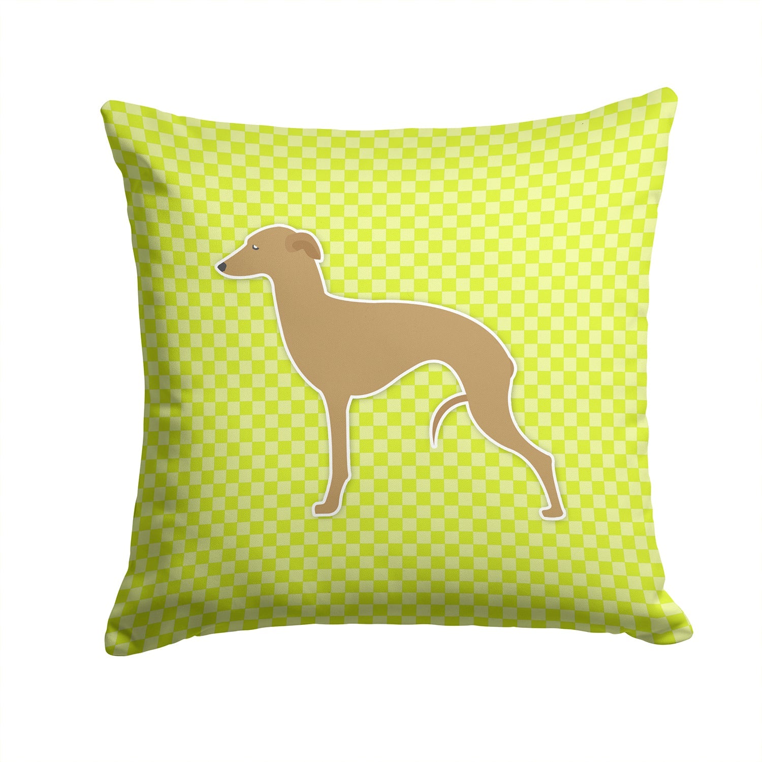 Italian Greyhound Checkerboard Green Decorative Throw Pillow 14x14 Indoor Outdoor Accent Cushion, Fabric Cover with Insert for Sofa, Bed, Porch & Living Room