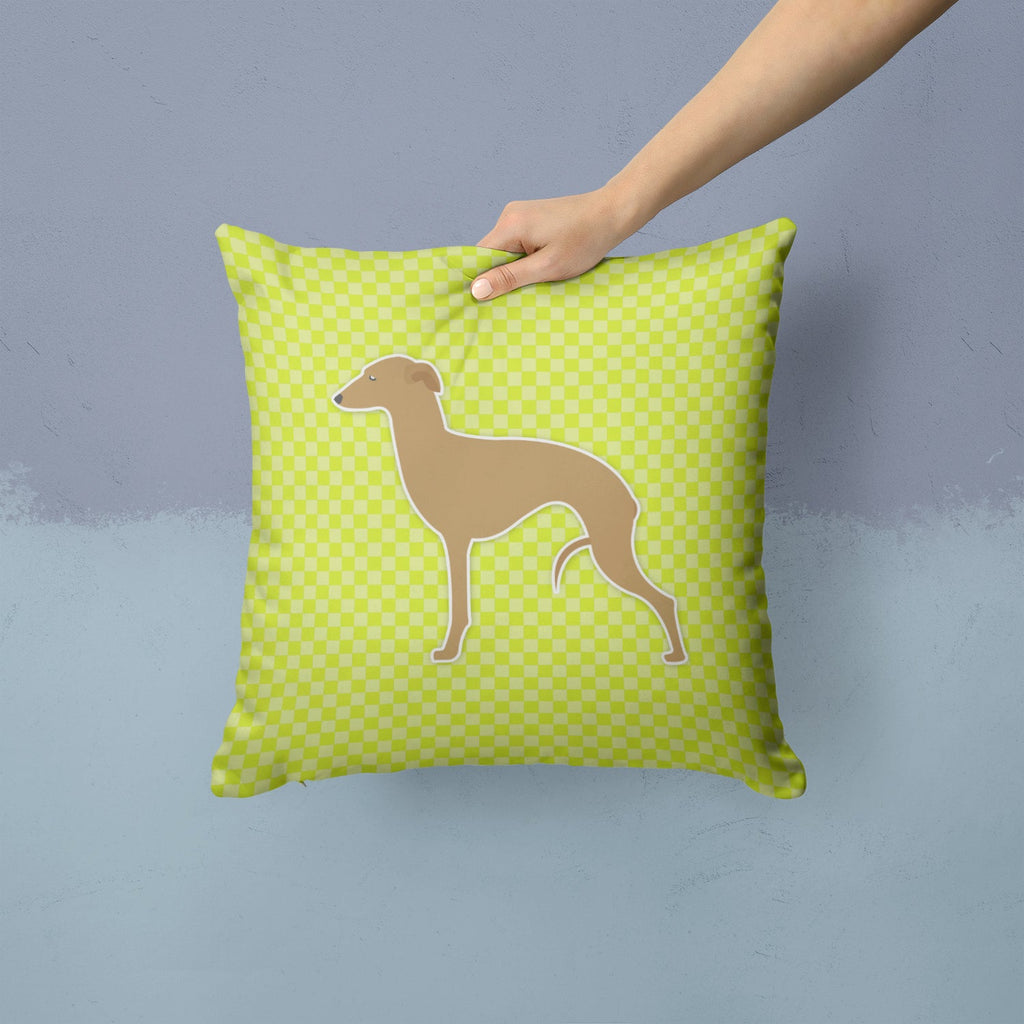 Italian Greyhound Checkerboard Green Decorative Throw Pillow 14x14 Indoor Outdoor Accent Cushion, Fabric Cover with Insert for Sofa, Bed, Porch & Living Room