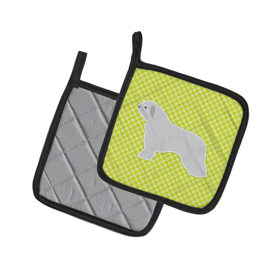Spanish Water Dog Checkerboard Green Pot Holder Set of 2 Heat Resistant Quilted Hot Pads 7.5 x 7.5 Inch, Insulated Kitchen Trivets for Cooking & Baking