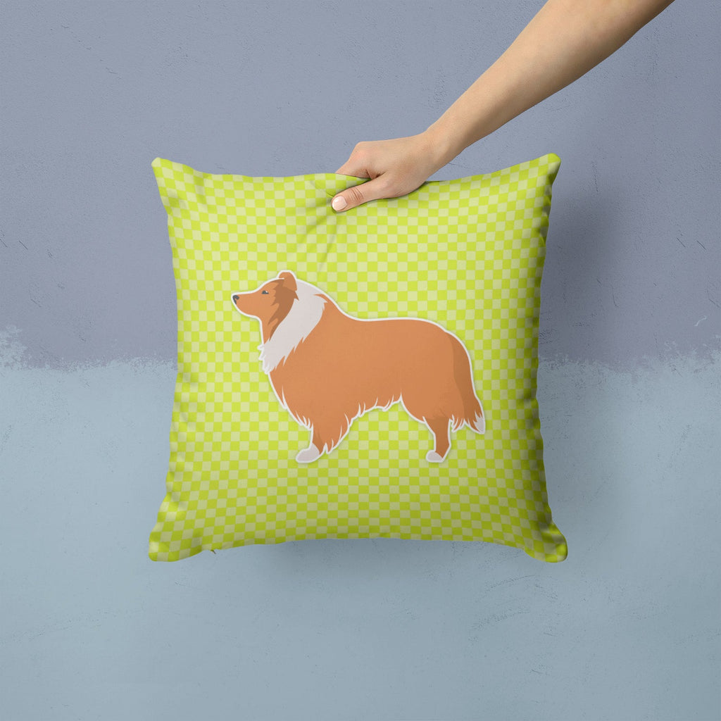 Collie Checkerboard Green Decorative Throw Pillow 14x14 Indoor Outdoor Accent Cushion, Fabric Cover with Insert for Sofa, Bed, Porch & Living Room