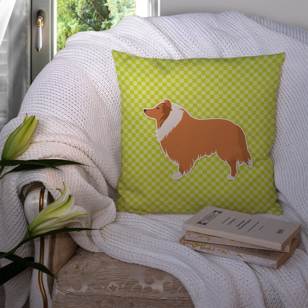Collie Checkerboard Green Decorative Throw Pillow 14x14 Indoor Outdoor Accent Cushion, Fabric Cover with Insert for Sofa, Bed, Porch & Living Room