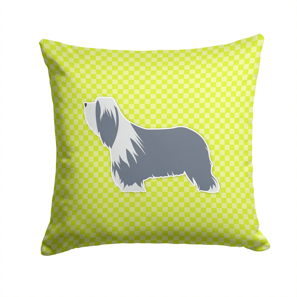 Bearded Collie Checkerboard Green Decorative Throw Pillow 14x14 Indoor Outdoor Accent Cushion, Fabric Cover with Insert for Sofa, Bed, Porch & Living Room