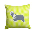 Bearded Collie Checkerboard Green Decorative Throw Pillow 14x14 Indoor Outdoor Accent Cushion, Fabric Cover with Insert for Sofa, Bed, Porch & Living Room