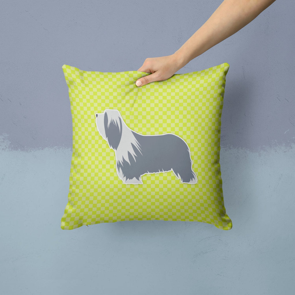 Bearded Collie Checkerboard Green Decorative Throw Pillow 14x14 Indoor Outdoor Accent Cushion, Fabric Cover with Insert for Sofa, Bed, Porch & Living Room