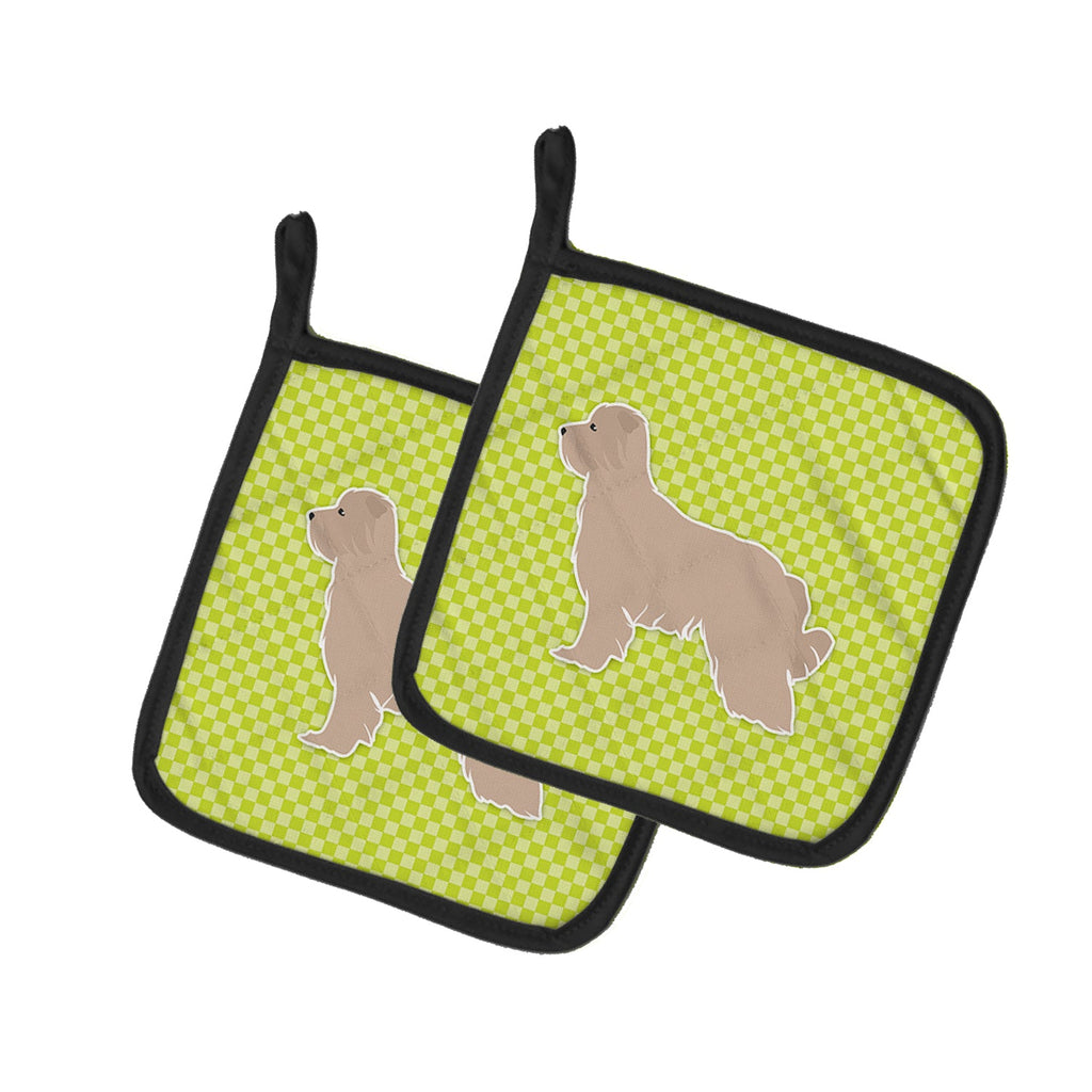 Pyrenean Shepherd Checkerboard Green Pot Holder Set of 2 Heat Resistant Quilted Hot Pads 7.5 x 7.5 Inch, Insulated Kitchen Trivets for Cooking & Baking