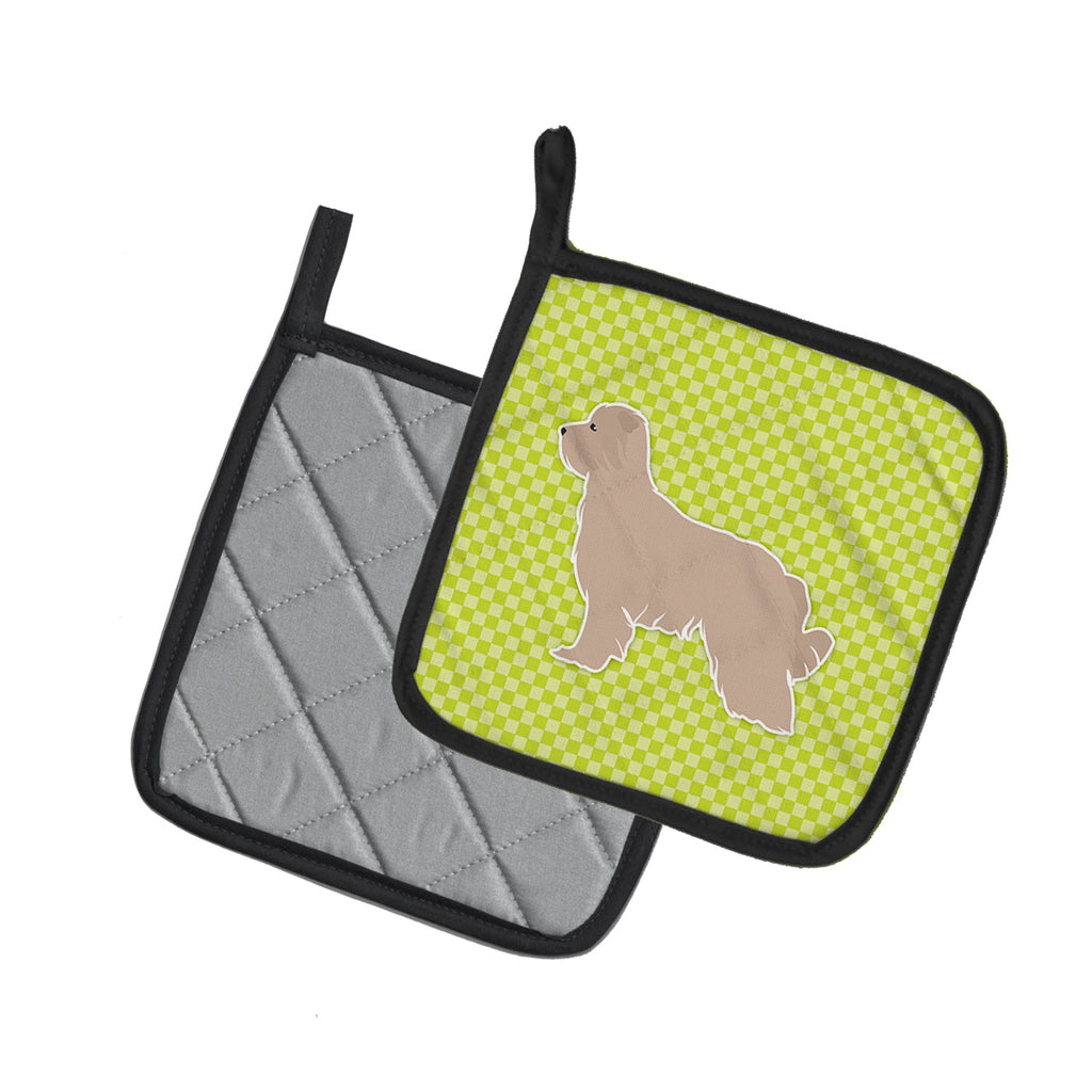 Pyrenean Shepherd Checkerboard Green Pot Holder Set of 2 Heat Resistant Quilted Hot Pads 7.5 x 7.5 Inch, Insulated Kitchen Trivets for Cooking & Baking