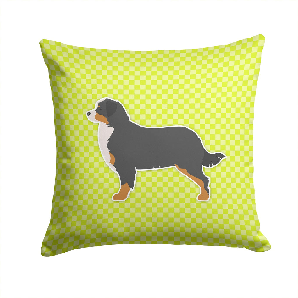 Bernese Mountain Dog Checkerboard Green Decorative Throw Pillow 14x14 Indoor Outdoor Accent Cushion, Fabric Cover with Insert for Sofa, Bed, Porch & Living Room