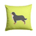 Bernese Mountain Dog Checkerboard Green Decorative Throw Pillow 14x14 Indoor Outdoor Accent Cushion, Fabric Cover with Insert for Sofa, Bed, Porch & Living Room