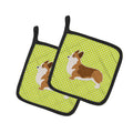 Corgi Checkerboard Green Pot Holder Set of 2 Heat Resistant Quilted Hot Pads 7.5 x 7.5 Inch, Insulated Kitchen Trivets for Cooking & Baking
