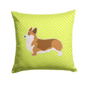 Corgi Checkerboard Green Decorative Throw Pillow 14x14 Indoor Outdoor Accent Cushion, Fabric Cover with Insert for Sofa, Bed, Porch & Living Room