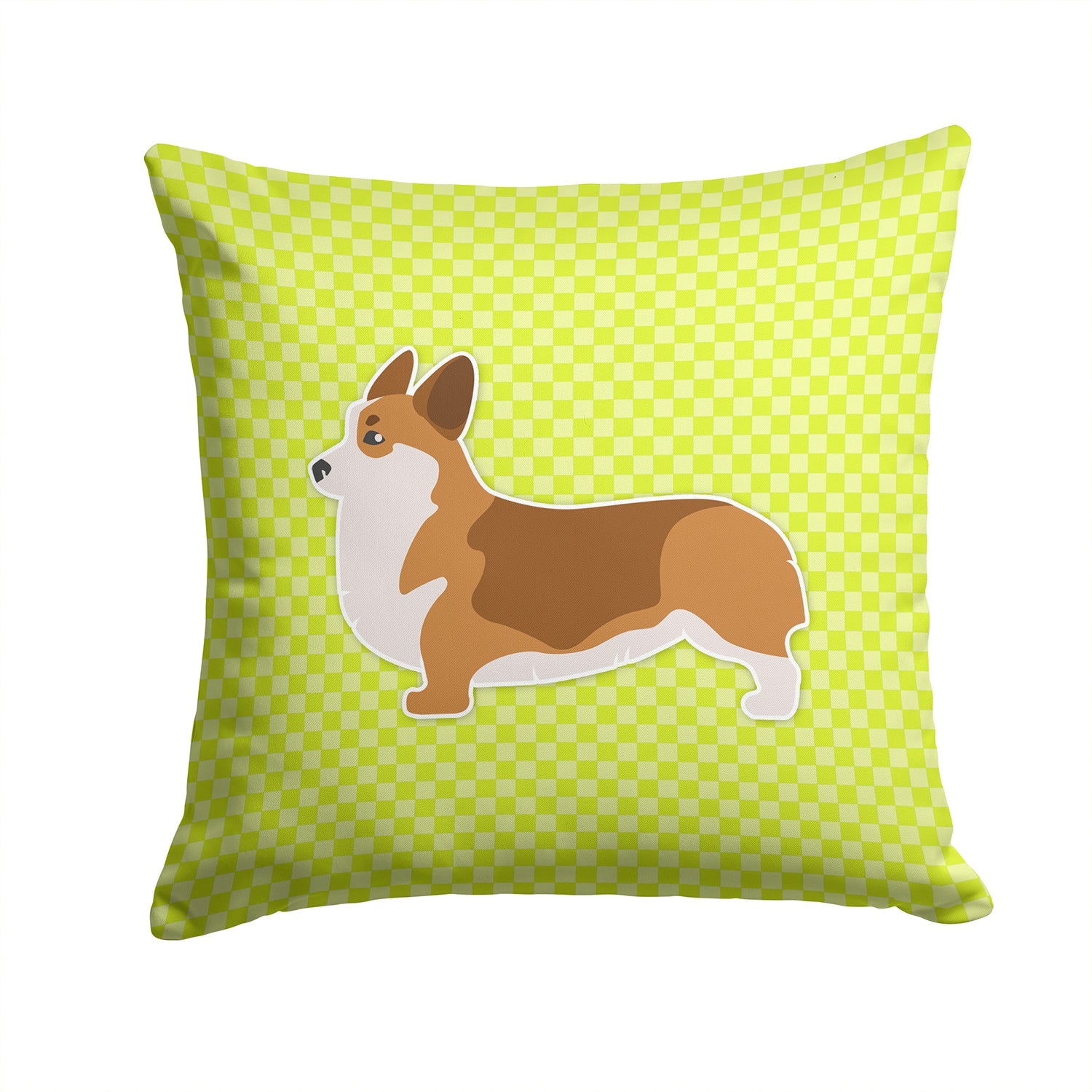 Corgi Checkerboard Green Decorative Throw Pillow 14x14 Indoor Outdoor Accent Cushion, Fabric Cover with Insert for Sofa, Bed, Porch & Living Room