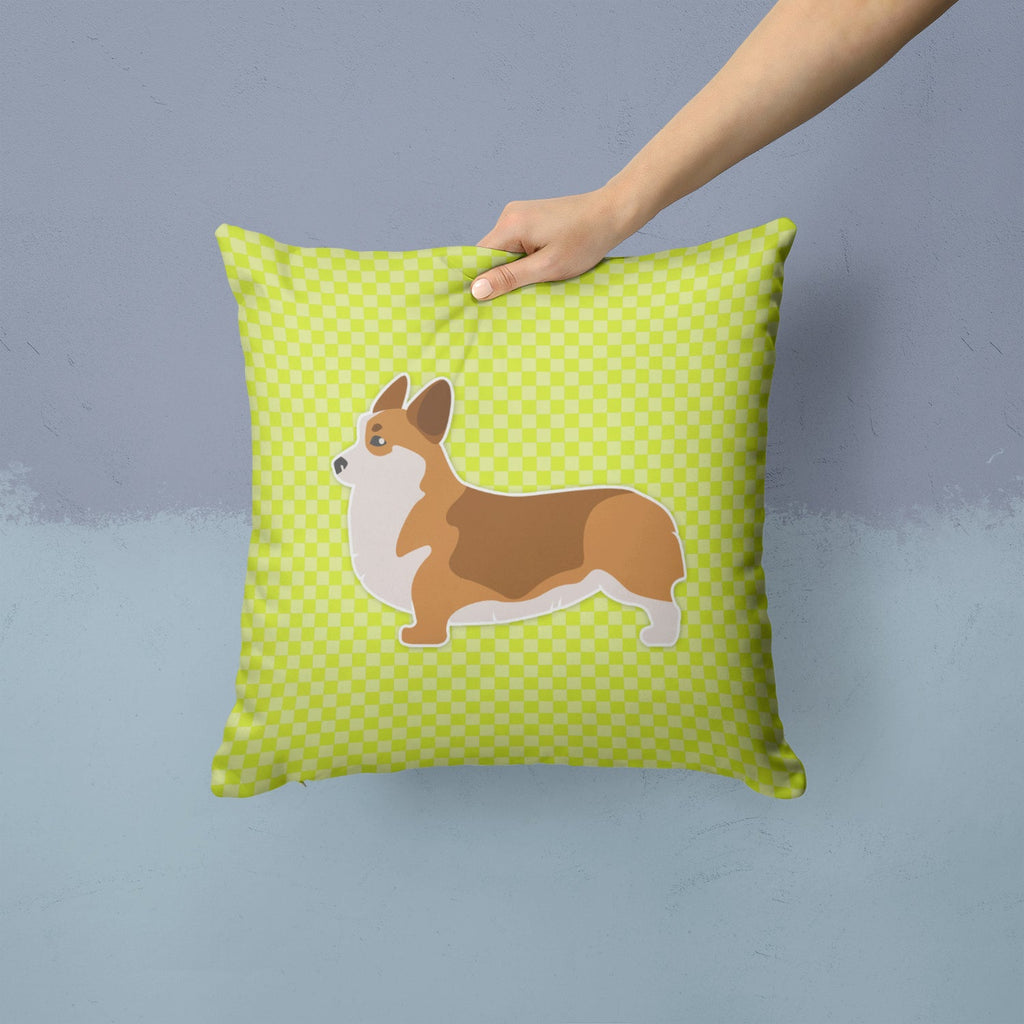 Corgi Checkerboard Green Decorative Throw Pillow 14x14 Indoor Outdoor Accent Cushion, Fabric Cover with Insert for Sofa, Bed, Porch & Living Room
