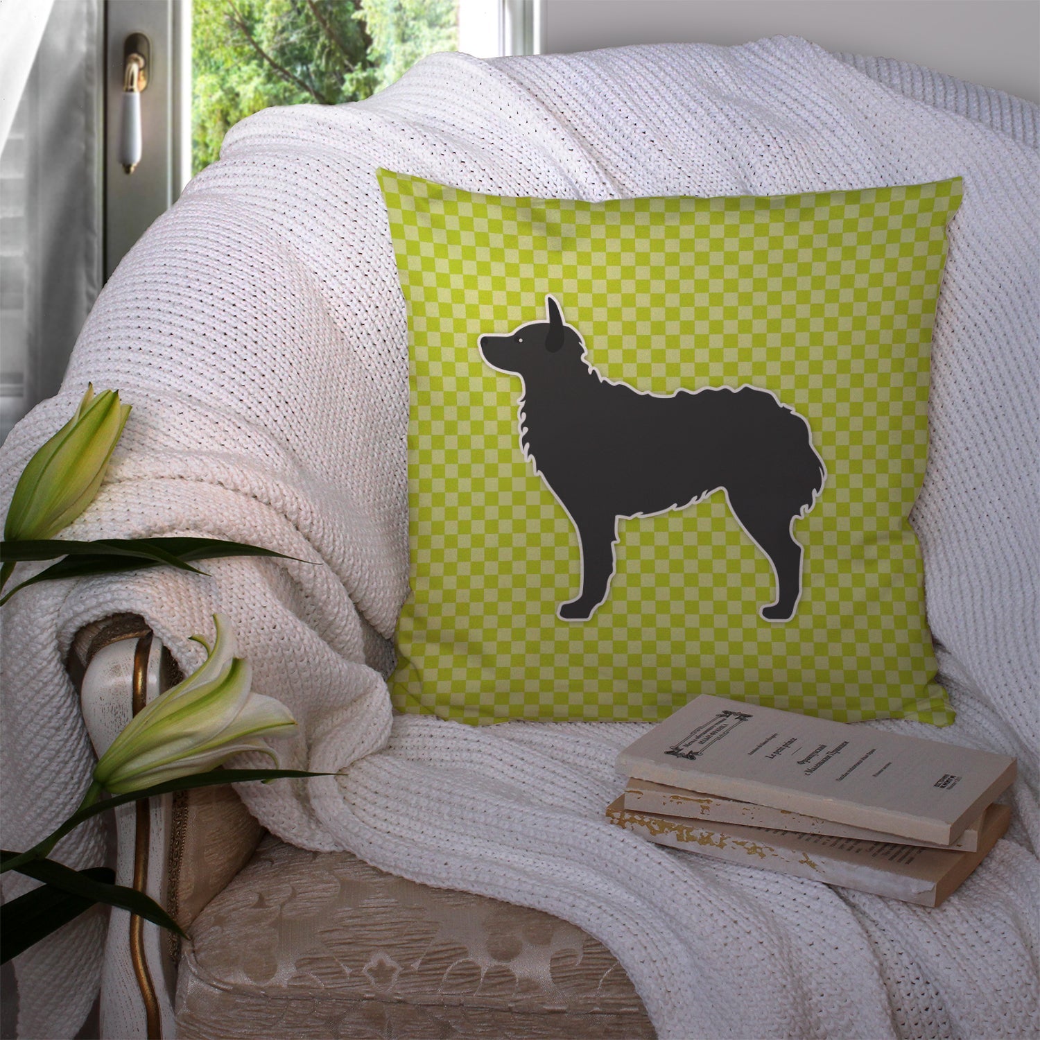 Croatian Sheepdog Checkerboard Green Decorative Throw Pillow 14x14 Indoor Outdoor Accent Cushion, Fabric Cover with Insert for Sofa, Bed, Porch & Living Room