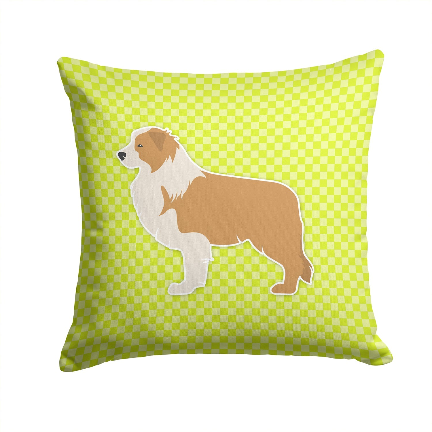 Red Border Collie Checkerboard Green Decorative Throw Pillow 14x14 Indoor Outdoor Accent Cushion, Fabric Cover with Insert for Sofa, Bed, Porch & Living Room