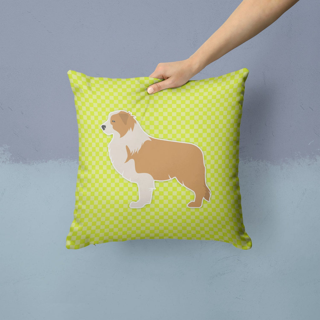 Red Border Collie Checkerboard Green Decorative Throw Pillow 14x14 Indoor Outdoor Accent Cushion, Fabric Cover with Insert for Sofa, Bed, Porch & Living Room