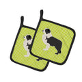 Black Border Collie Checkerboard Green Pot Holder Set of 2 Heat Resistant Quilted Hot Pads 7.5 x 7.5 Inch, Insulated Kitchen Trivets for Cooking & Baking