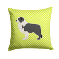 Black Border Collie Checkerboard Green Decorative Throw Pillow 14x14 Indoor Outdoor Accent Cushion, Fabric Cover with Insert for Sofa, Bed, Porch & Living Room