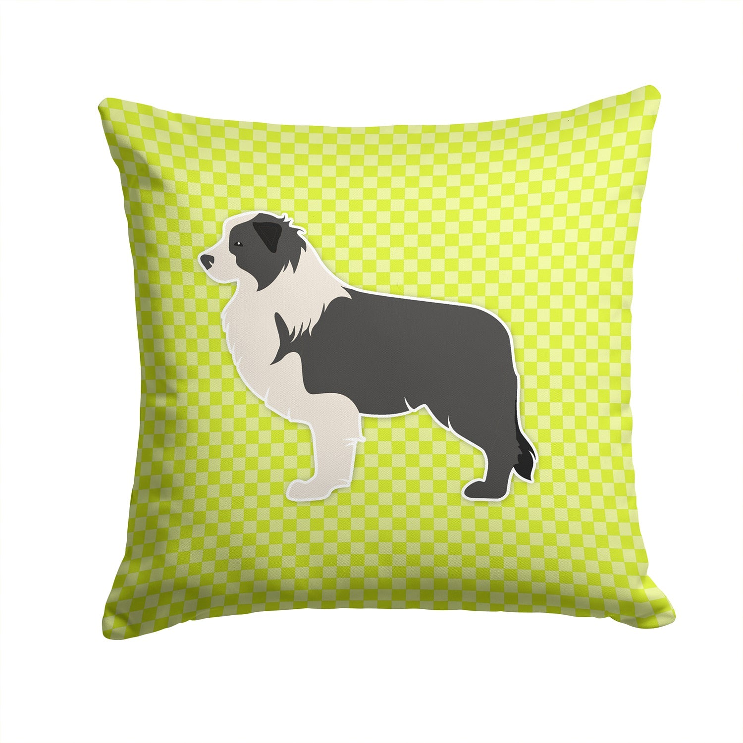 Black Border Collie Checkerboard Green Decorative Throw Pillow 14x14 Indoor Outdoor Accent Cushion, Fabric Cover with Insert for Sofa, Bed, Porch & Living Room