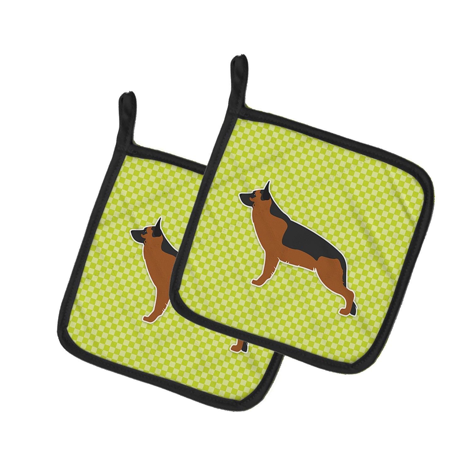 German Shepherd Checkerboard Green Pot Holder Set of 2 Heat Resistant Quilted Hot Pads 7.5 x 7.5 Inch, Insulated Kitchen Trivets for Cooking & Baking