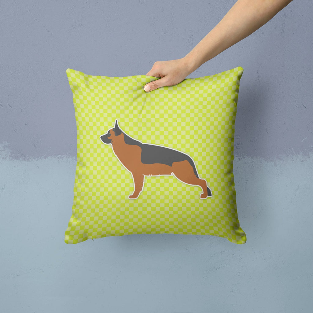 German Shepherd Checkerboard Green Decorative Throw Pillow 14x14 Indoor Outdoor Accent Cushion, Fabric Cover with Insert for Sofa, Bed, Porch & Living Room