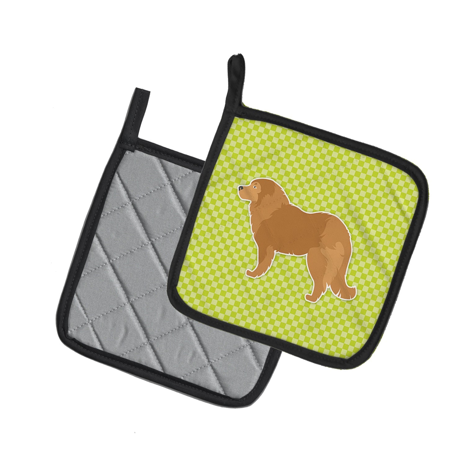 Caucasian Shepherd Dog Checkerboard Green Pot Holder Set of 2 Heat Resistant Quilted Hot Pads 7.5 x 7.5 Inch, Insulated Kitchen Trivets for Cooking & Baking