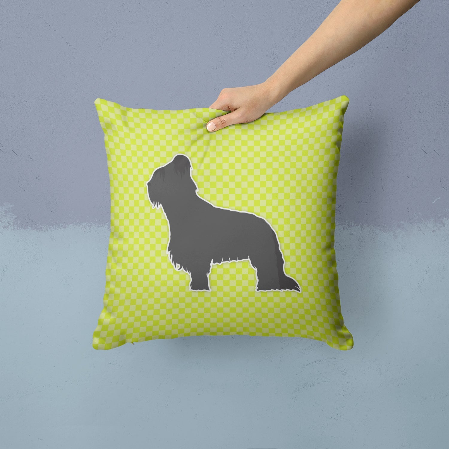 Briard Checkerboard Green Decorative Throw Pillow 14x14 Indoor Outdoor Accent Cushion, Fabric Cover with Insert for Sofa, Bed, Porch & Living Room