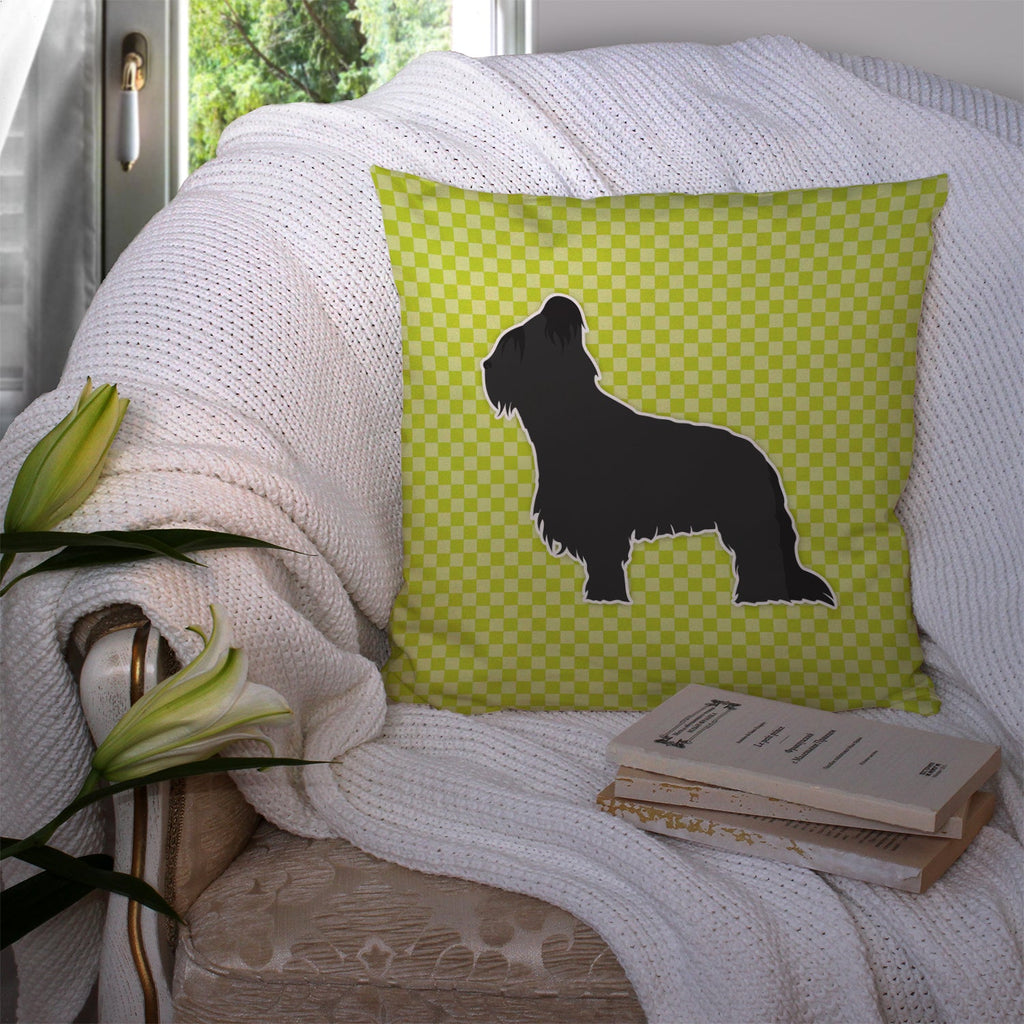 Briard Checkerboard Green Decorative Throw Pillow 14x14 Indoor Outdoor Accent Cushion, Fabric Cover with Insert for Sofa, Bed, Porch & Living Room