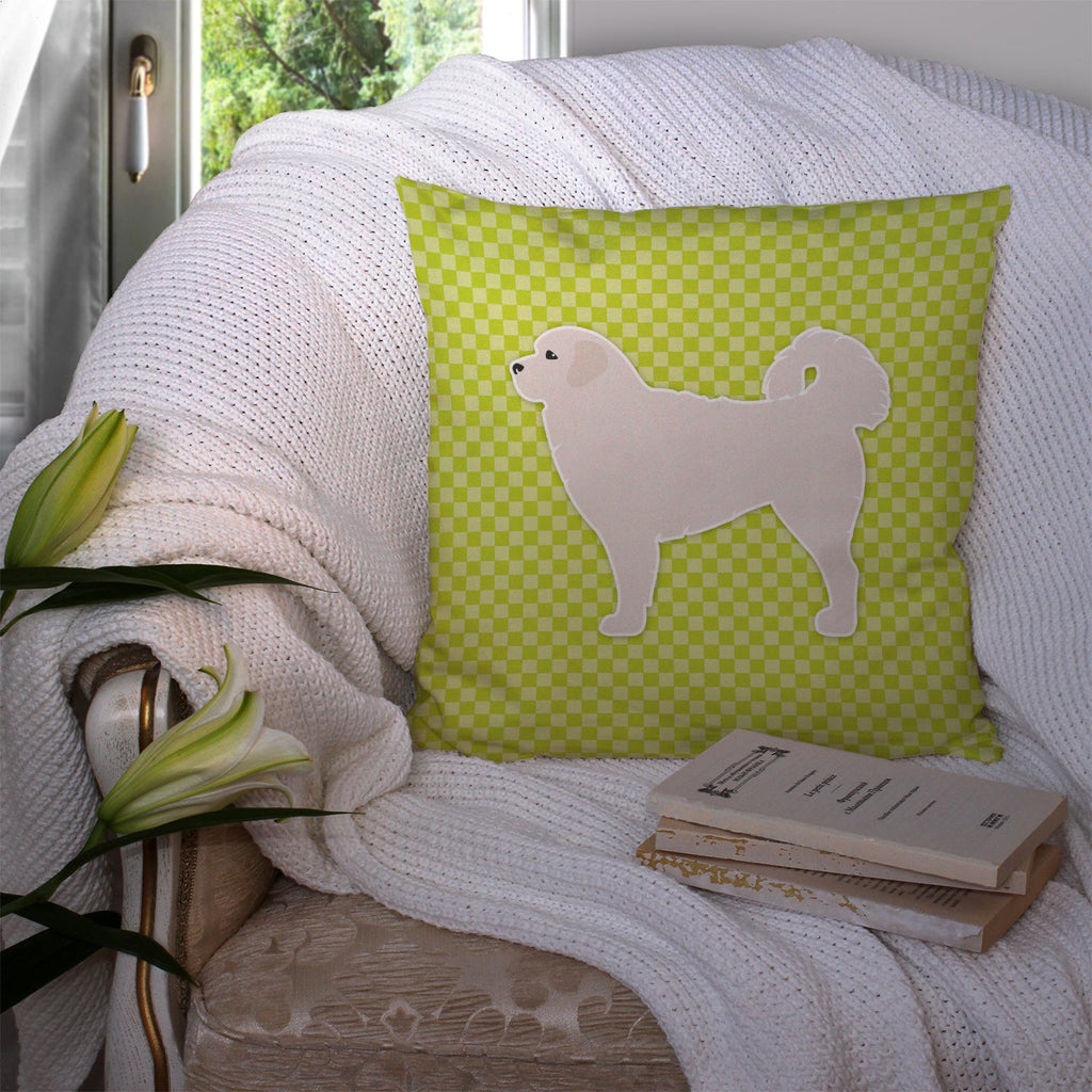 Polish Tatra Sheepdog Checkerboard Green Decorative Throw Pillow 14x14 Indoor Outdoor Accent Cushion, Fabric Cover with Insert for Sofa, Bed, Porch & Living Room