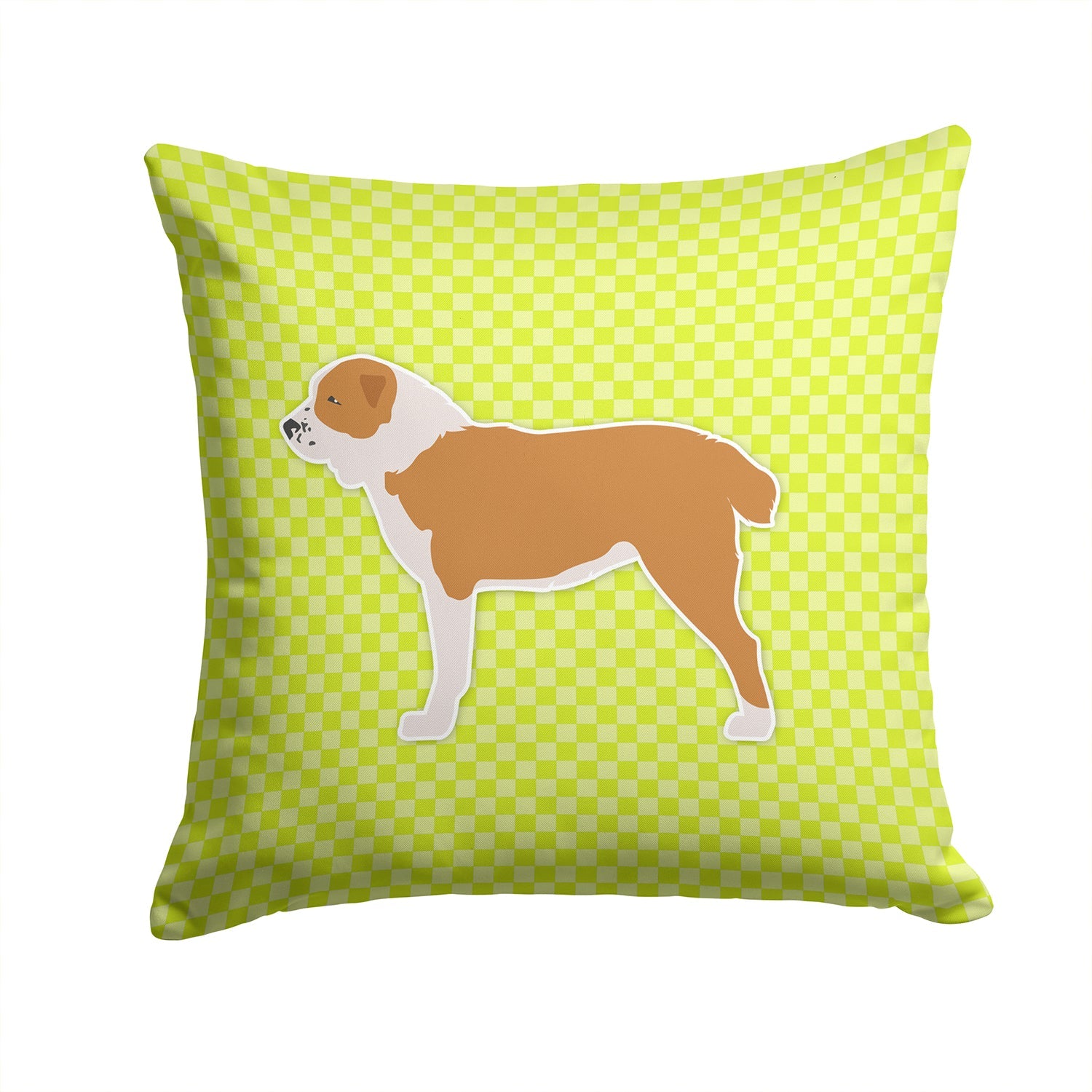 Central Asian Shepherd Dog Checkerboard Green Decorative Throw Pillow 14x14 Indoor Outdoor Accent Cushion, Fabric Cover with Insert for Sofa, Bed, Porch & Living Room