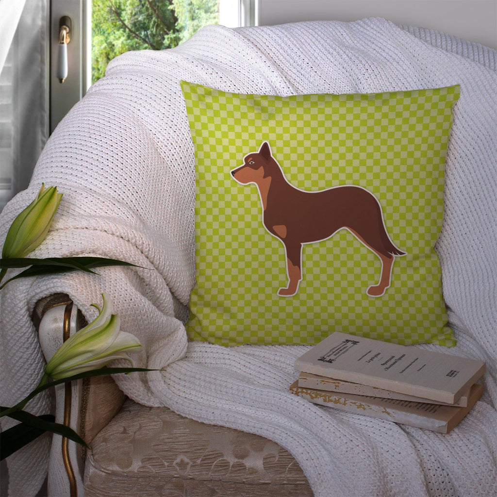 Australian Kelpie Dog Checkerboard Green Decorative Throw Pillow 14x14 Indoor Outdoor Accent Cushion, Fabric Cover with Insert for Sofa, Bed, Porch & Living Room