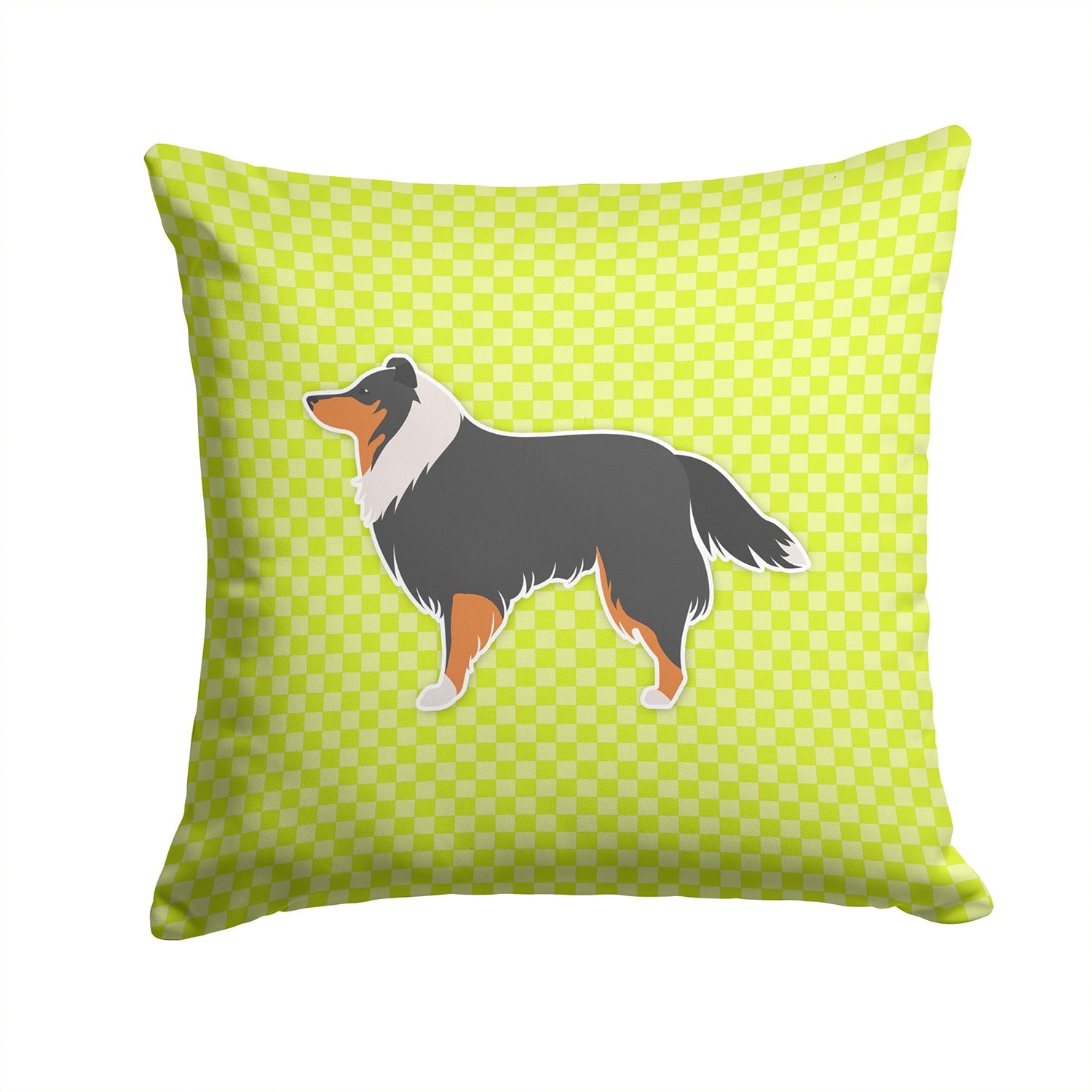Sheltie/Shetland Sheepdog Checkerboard Green Decorative Throw Pillow 14x14 Indoor Outdoor Accent Cushion, Fabric Cover with Insert for Sofa, Bed, Porch & Living Room