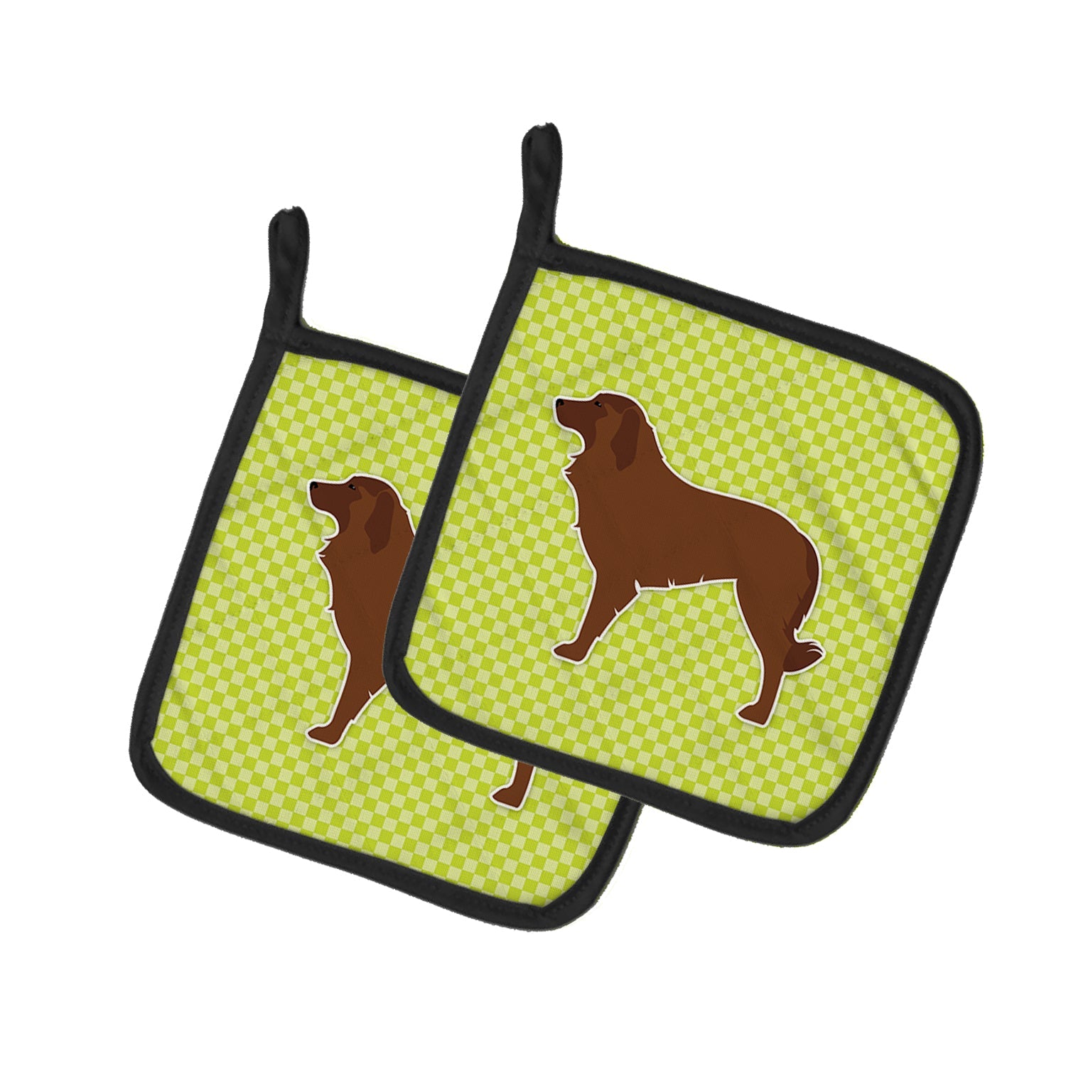 Portuguese Sheepdog Dog Checkerboard Green Pot Holder Set of 2 Heat Resistant Quilted Hot Pads 7.5 x 7.5 Inch, Insulated Kitchen Trivets for Cooking & Baking