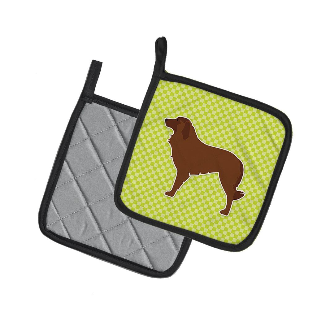 Portuguese Sheepdog Dog Checkerboard Green Pot Holder Set of 2 Heat Resistant Quilted Hot Pads 7.5 x 7.5 Inch, Insulated Kitchen Trivets for Cooking & Baking