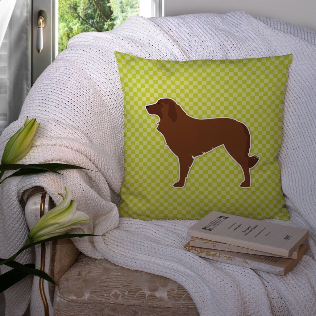 Portuguese Sheepdog Dog Checkerboard Green Decorative Throw Pillow 14x14 Indoor Outdoor Accent Cushion, Fabric Cover with Insert for Sofa, Bed, Porch & Living Room