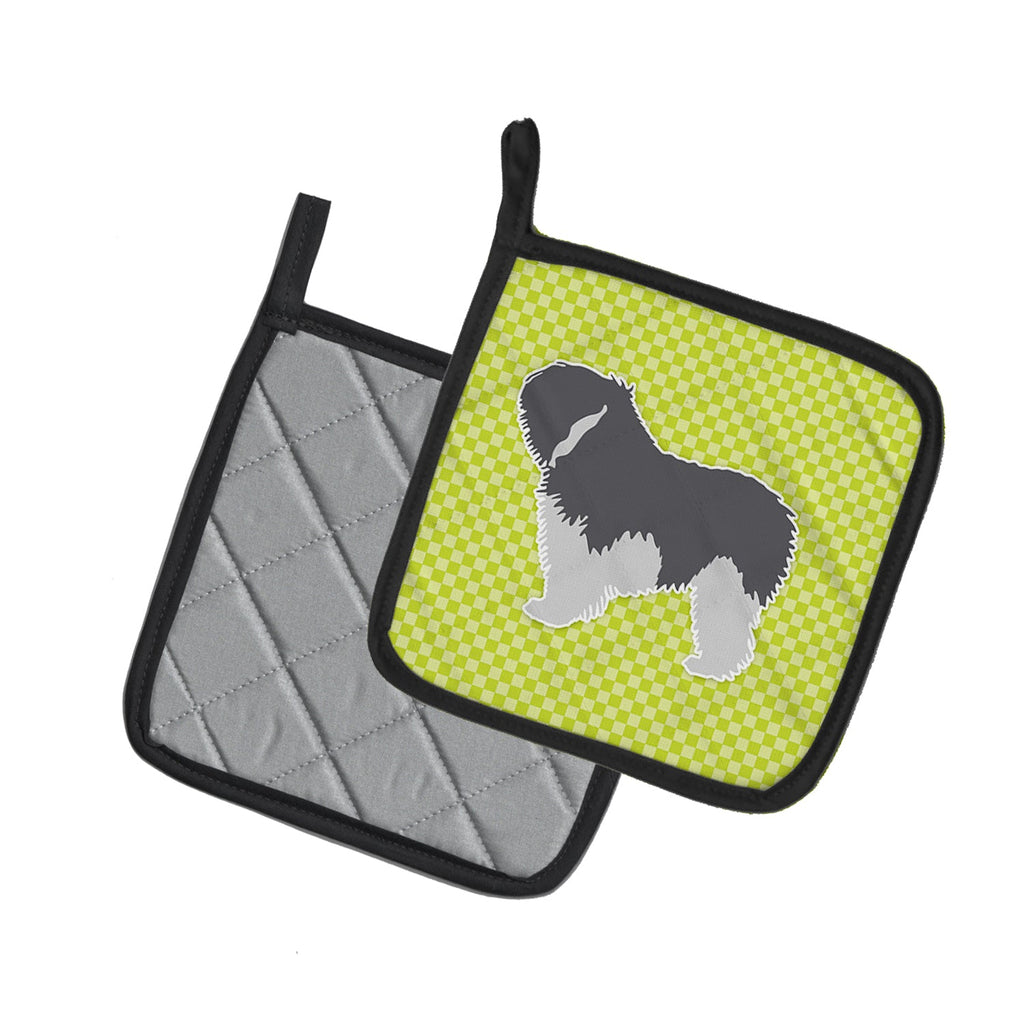 Polish Lowland Sheepdog Dog Checkerboard Green Pot Holder Set of 2 Heat Resistant Quilted Hot Pads 7.5 x 7.5 Inch, Insulated Kitchen Trivets for Cooking & Baking