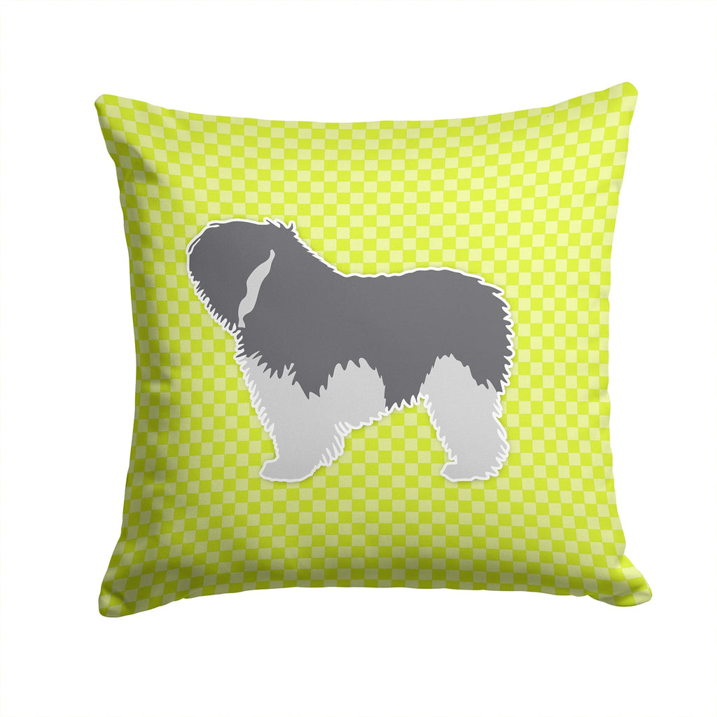 Polish Lowland Sheepdog Dog Checkerboard Green Decorative Throw Pillow 14x14 Indoor Outdoor Accent Cushion, Fabric Cover with Insert for Sofa, Bed, Porch & Living Room
