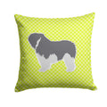Polish Lowland Sheepdog Dog Checkerboard Green Decorative Throw Pillow 14x14 Indoor Outdoor Accent Cushion, Fabric Cover with Insert for Sofa, Bed, Porch & Living Room