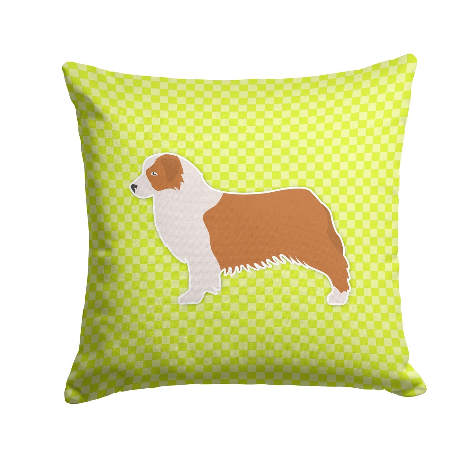 Australian Shepherd Dog Checkerboard Green Decorative Throw Pillow 14x14 Indoor Outdoor Accent Cushion, Fabric Cover with Insert for Sofa, Bed, Porch & Living Room