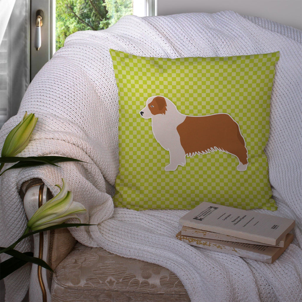 Australian Shepherd Dog Checkerboard Green Decorative Throw Pillow 14x14 Indoor Outdoor Accent Cushion, Fabric Cover with Insert for Sofa, Bed, Porch & Living Room