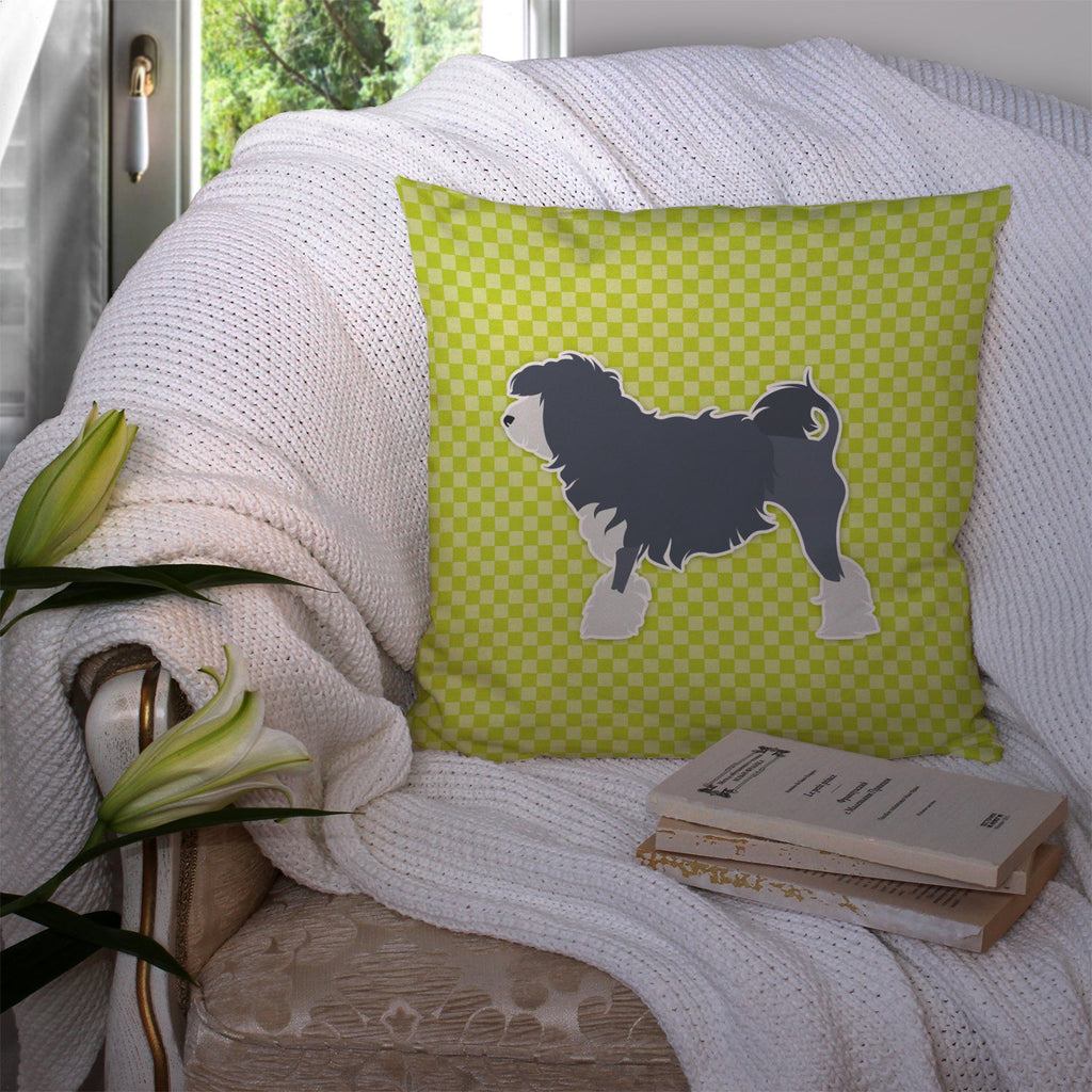 Lowchen Checkerboard Green Decorative Throw Pillow 14x14 Indoor Outdoor Accent Cushion, Fabric Cover with Insert for Sofa, Bed, Porch & Living Room