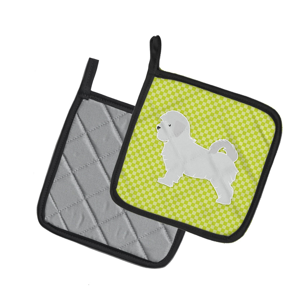 Maltese Checkerboard Green Pot Holder Set of 2 Heat Resistant Quilted Hot Pads 7.5 x 7.5 Inch, Insulated Kitchen Trivets for Cooking & Baking