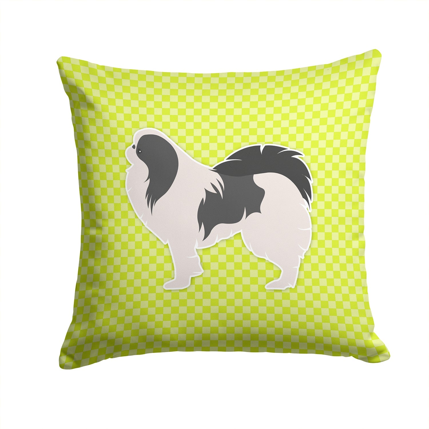 Japanese Chin Checkerboard Green Decorative Throw Pillow 14x14 Indoor Outdoor Accent Cushion, Fabric Cover with Insert for Sofa, Bed, Porch & Living Room