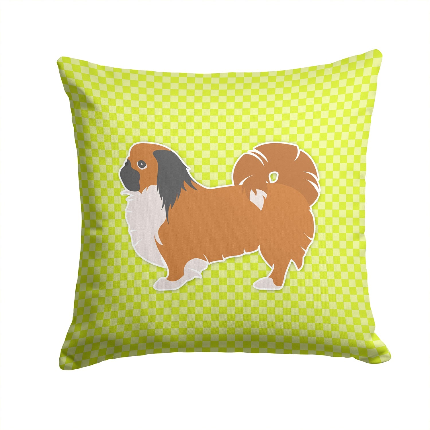 Pekingese Checkerboard Green Decorative Throw Pillow 14x14 Indoor Outdoor Accent Cushion, Fabric Cover with Insert for Sofa, Bed, Porch & Living Room