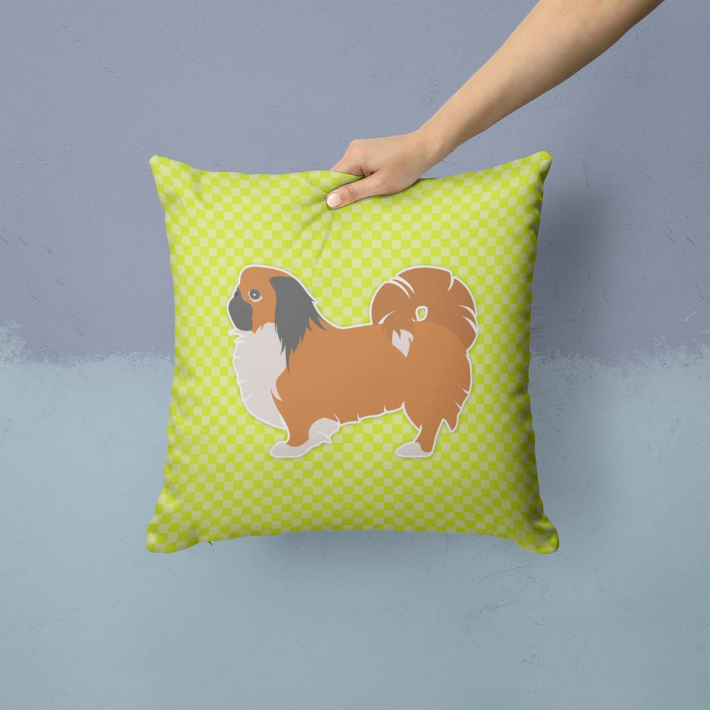 Pekingese Checkerboard Green Decorative Throw Pillow 14x14 Indoor Outdoor Accent Cushion, Fabric Cover with Insert for Sofa, Bed, Porch & Living Room