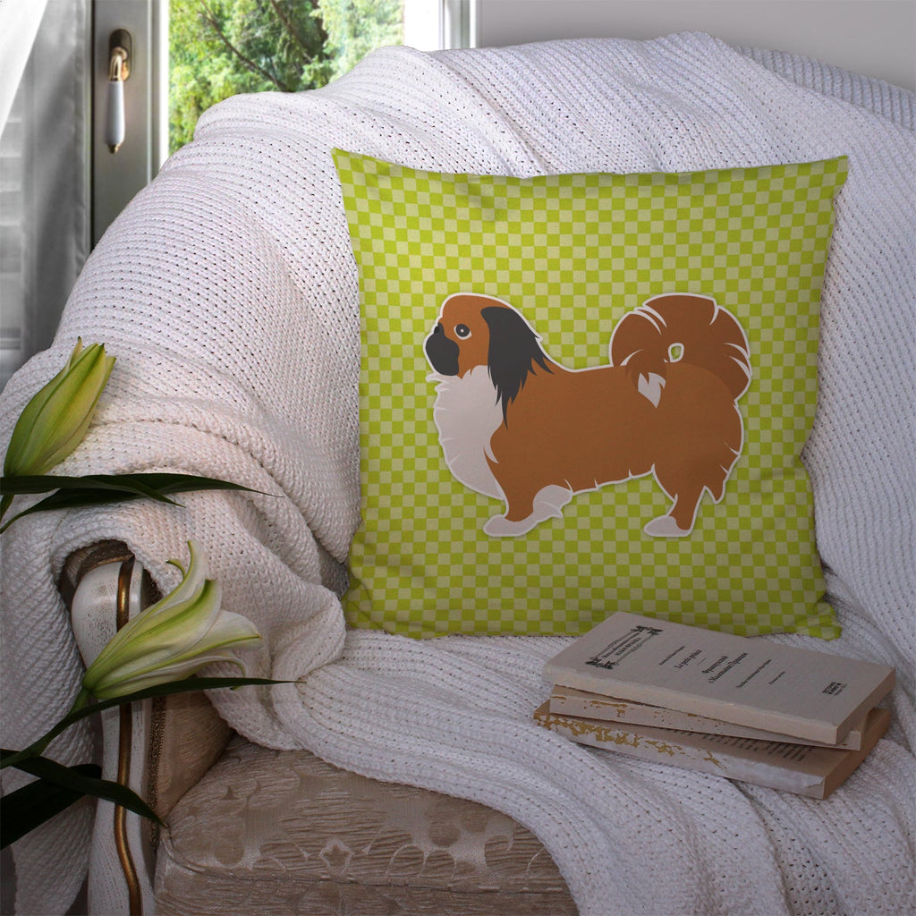Pekingese Checkerboard Green Decorative Throw Pillow 14x14 Indoor Outdoor Accent Cushion, Fabric Cover with Insert for Sofa, Bed, Porch & Living Room